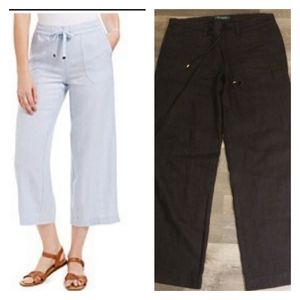 Ralph Lauren Pure Linen Black Wide Leg Capris.